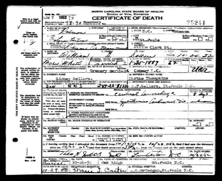 william h sellers death certificate